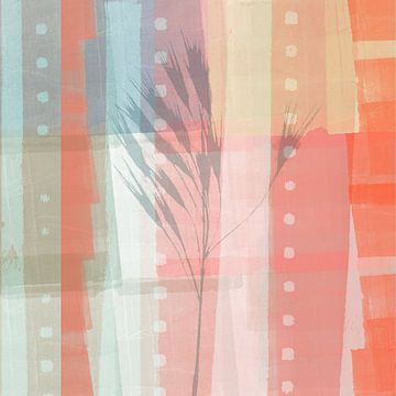 Modern abstract botanical art in pastel colors. Pink, orange, mint. by Dina Dankers