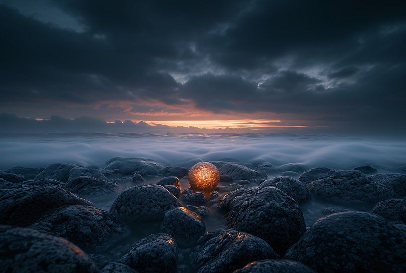 Zonsondergang op de Atlantische Oceaan van fernlichtsicht