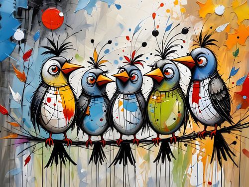 Moderne kleurrijke vogels in grafische illustratiestijl