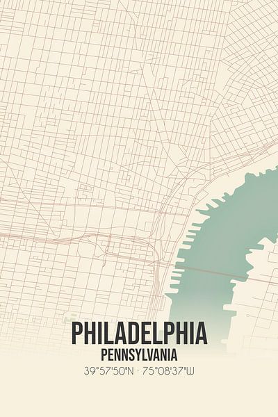 Carte ancienne de Philadelphie (Pennsylvanie), Etats-Unis. par Affiches de lieux