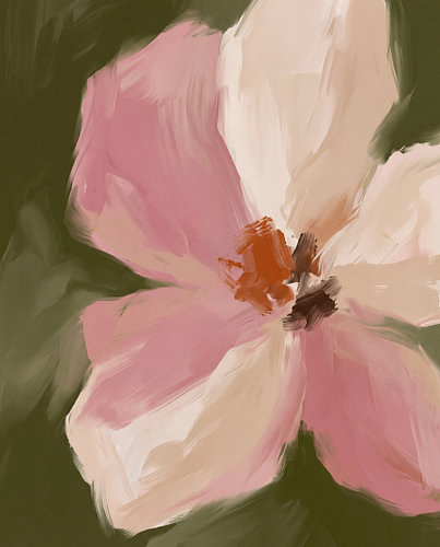 Moderne botanische Abstraktion in Rosa und Grün