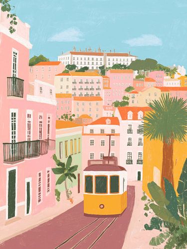 Lisbon Tram Pastel Cityscape Art