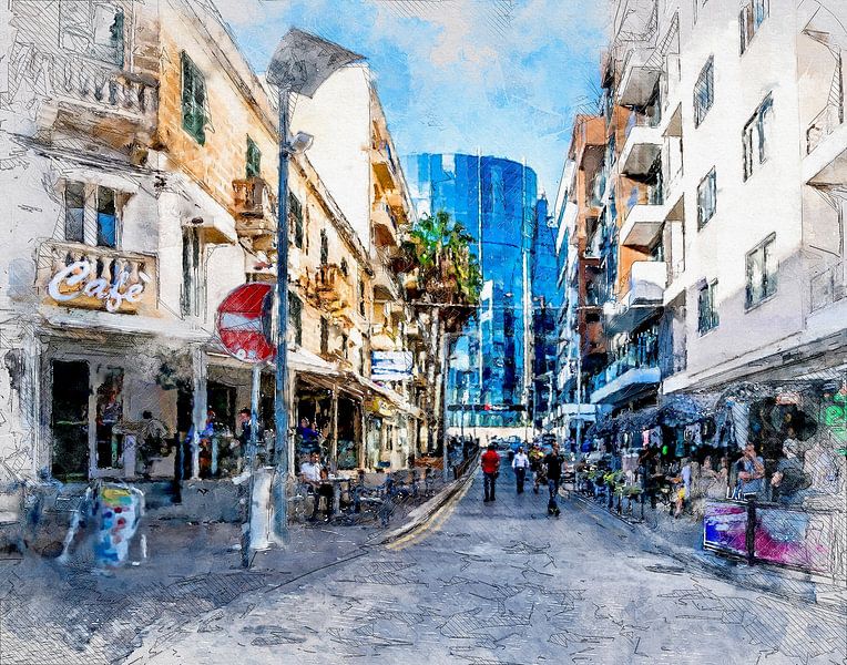 Malta St. Julians Stadt Aquarellmalerei #malta von JBJart Justyna Jaszke