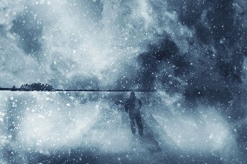 De eenzame schaatser in de sneeuw