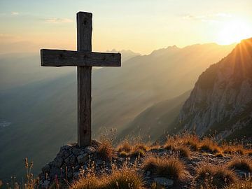 Croix du sommet au lever du soleil