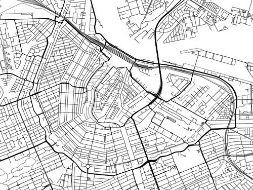 Karte von Amsterdam Centrum in Schwarz ud Weiss