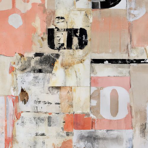 Moderne abstrakte Collage in Weiß, Schwarz und Rosa