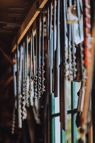Antique drill bits in workshop