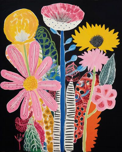 Bunter Blumenstrauß mit schwarzem Hintergrund