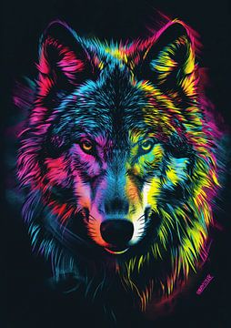 wolf kleurrijk van rose art