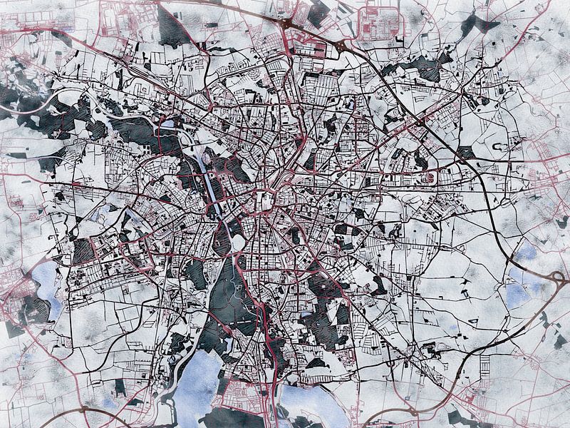 Carte de Leipzig avec le style 'White Winter' par Maporia