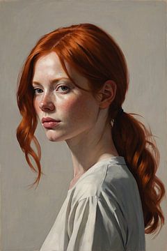 Young woman with red hair and freckles by De Muurdecoratie