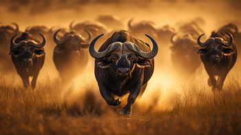 Majestic Buffalo Stampede au coucher du soleil