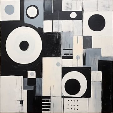 Cirkels en vakken Abstract zwart-wit-grijs van TheXclusive Art