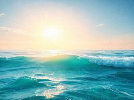 Gilded Crest: A Translucent Turquoise Wave Breaking by Artistic