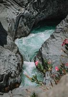 The flowing water
