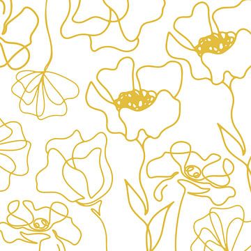 Marché floral scandinave jaune moutarde sur blanc sur Mad Dog Art