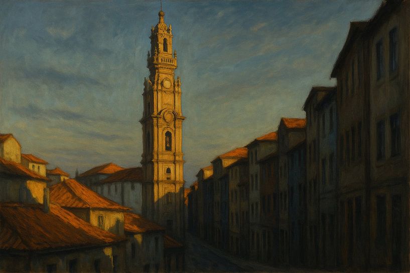 Paysage urbain de Porto : Coucher de soleil derrière la tour Clérigos par Travel Shop