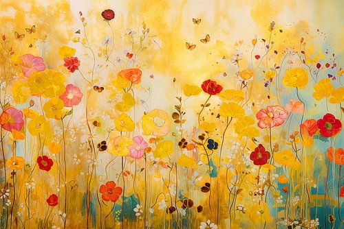 Nature morte Fleurs avec or et papillons sur Caroline Guerain