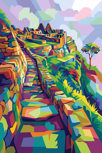 Machu Picchu WPAP Pop Art Illustration Metal Poster
