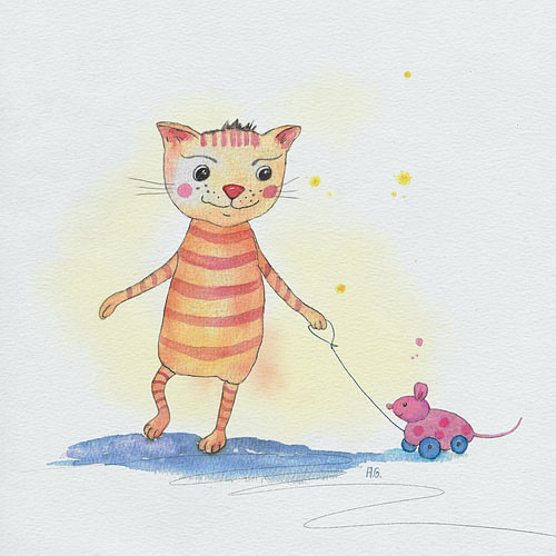 Spaziergang mit Maus - Tierillustration