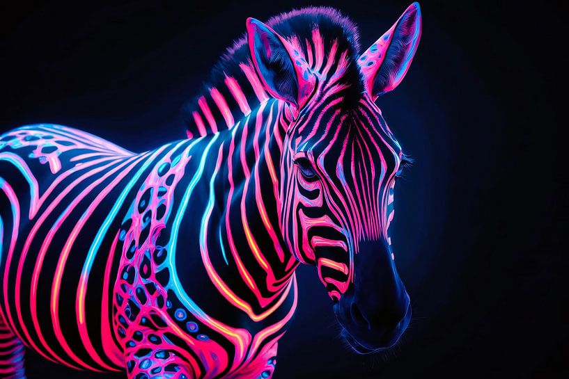 Futuristische neon zebra kunstafbeelding van Art & Soul Creations