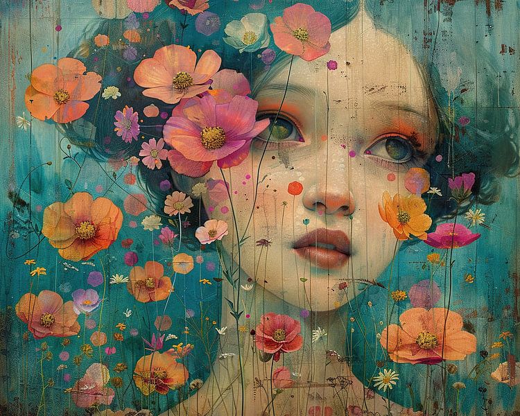 Eyes Amidst Spring Blossoms by Abstract Painting