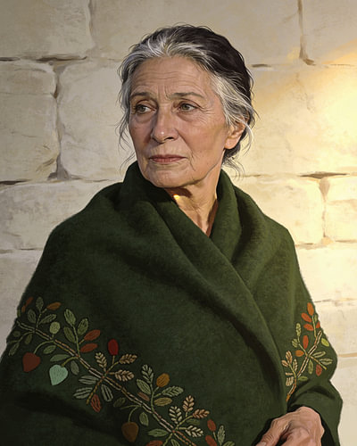 Woman in a Green Embroidered Mantle