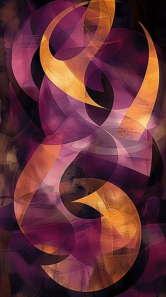 Abstrakter Tanz der Farben in Lila und Gold von Steinfox Art