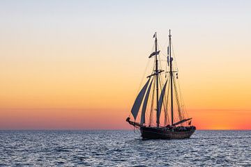 Sailing ship in the sunset at the Hanse Sail in Rostock by Rico Ködder