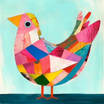 Kleurrijk vogelportret gemaakt van stukjes papier van Poster Art Shop