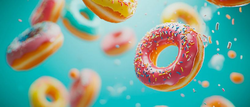 Colourful donuts in the air - playful and cheerful by Poster Art Shop