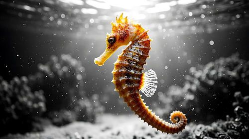 Décoration murale sous-marine « Hippocampe rayonnant », photographie océanique en couleurs sélectives