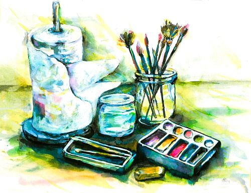 Nature morte à partir de mon matériel de peinture.