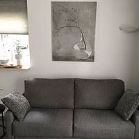 Klantfoto: Stilleven met een vaas en een tak bloesem in Japandi stijl van Japandi Art Studio, op canvas