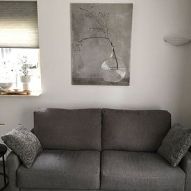 Klantfoto: Stilleven met een vaas en een tak bloesem in Japandi stijl van Japandi Art Studio, op canvas