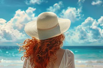 Frau mit Hut blickt auf das Meer von Egon Zitter