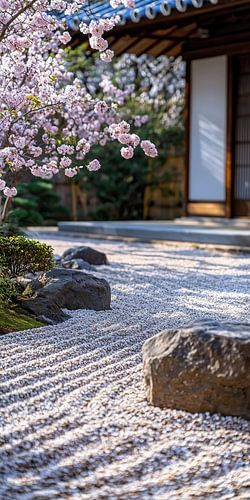 Zen tuin achtergrond banner. Aziatisch seizoensbeeld