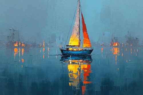 Zeilboot olieverfschilderij minimalisme