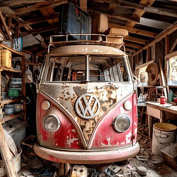 Verloren plaats VW Bulli oldtimer rood wit roest verlaten stedelijk van gm_designs