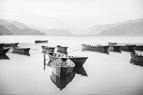 Boating in Phewa Lake in Pokhara Nepal.