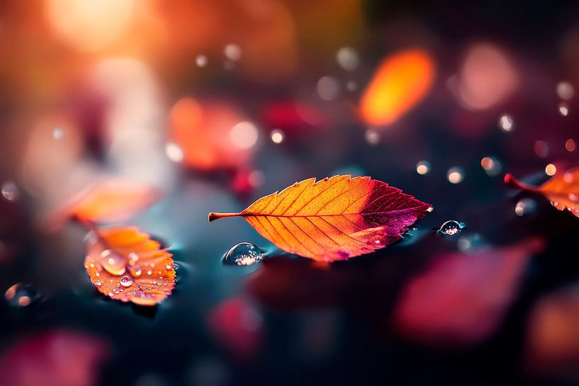 Herbstliche Blätter im Wasser von Poster Art Shop