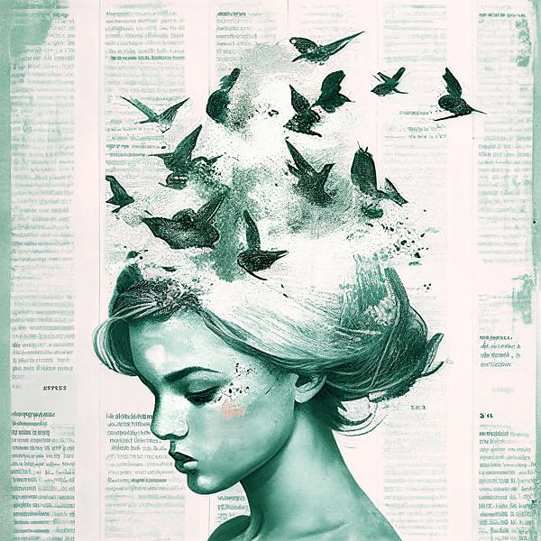 Birds hairsky aqua by Bianca ter Riet