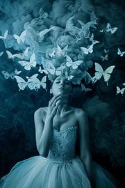 woman with butterflies