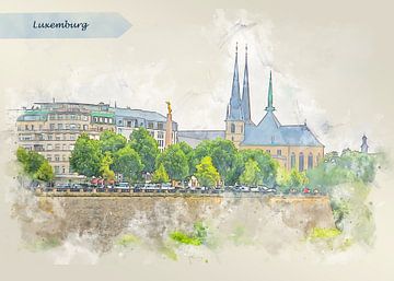 Panorama von Luxemburg im Skizzenstil von Ariadna de Raadt-Goldberg