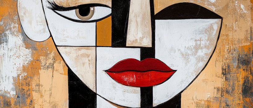 Geometric portrait with red lipstick by Poster Art Shop