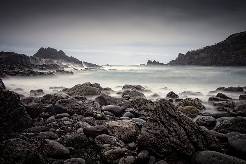 rocky coast and raging sea at Laje Beach on Madeira by gaps photography