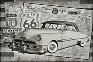Reclamebord Route 66 met Pontiac Chieftain in zwart/wit van Kvinne Fotografie thumbnail