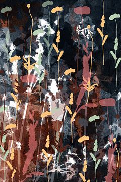 Moderne abstracte botanische kunst. Sprookjesbos. Klaprozen in roestige kleuren van Dina Dankers