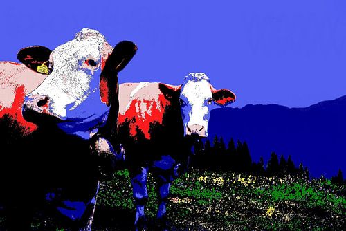 Koeien op bergweide pop-art